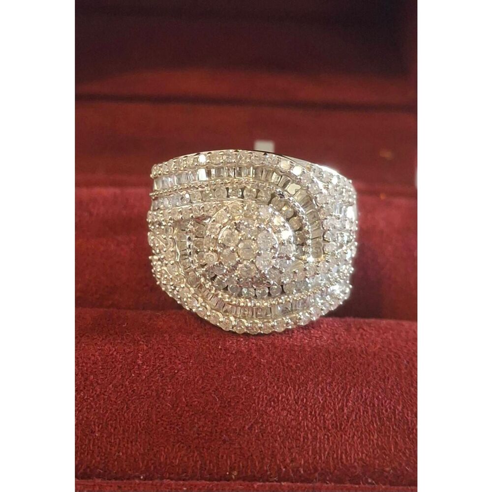 1.5 Ct. Round & Baguette Cut Genuine Diamond Swirl Cluster Cocktail Ring Sz 8